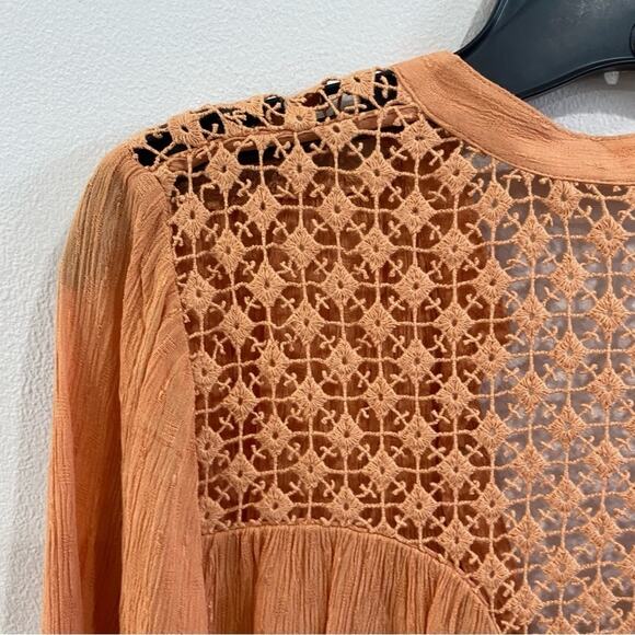 Free People “The Best” Crochet Button Down Blouse in Orange Size Small - Picture 6 of 8